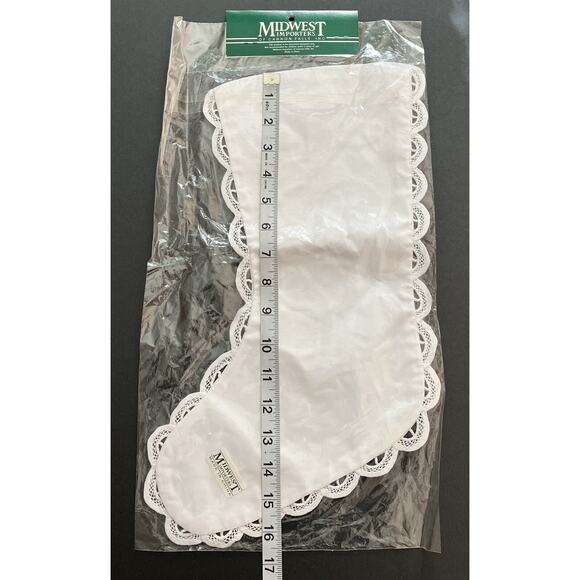 Vtg White Christmas Stocking Linen? Scalloped Lace Border 15X6 Midwest Imports - Picture 4 of 6